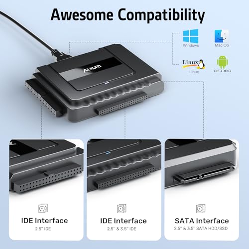ALXUM محول SATA إلى USB 3.0 - قارئ محرك الأقراص الخارجي محول استرداد للقرص الصلب العالمي 2.5" 3.5" HDD SSD محرك بصري، مجموعة نقل محول القرص الصلب SATA IDE 2.5/3.5 بوصة متضمنة طاقة 12V 2A - Image 4