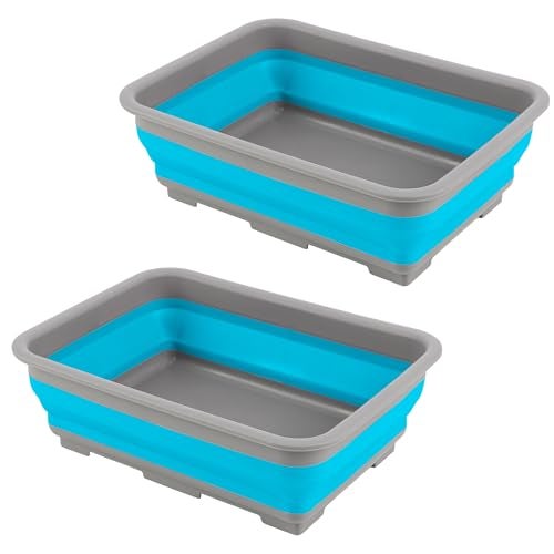Wakeman Set of 2 Multipurpose Wash Bins – 10-Liter Basins for Camping, Parties, or Cleaning – Collapsible Bucket Set by Wakeman (Blue) - Image 1