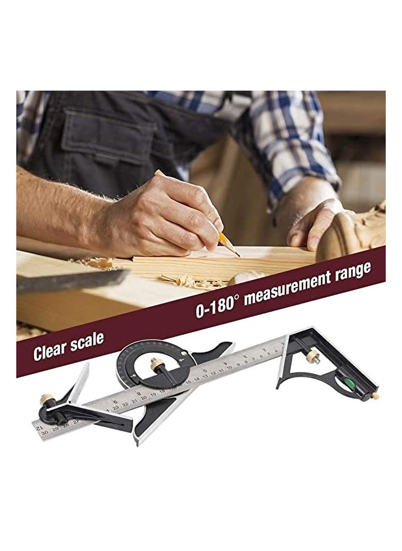 Generic Combination Angle Ruler, 300MM Combination Square Angle Ruler Stainless Steel Multi Function Measuring Tool About 0.35Kg  - Image 2
