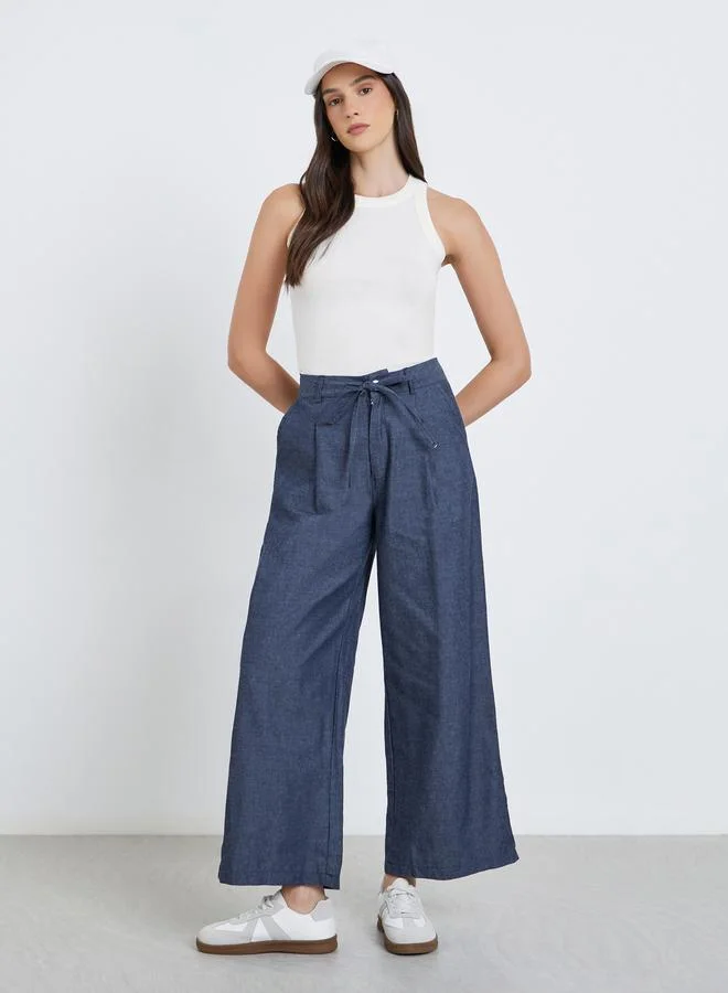 Styli Styli Mid Rise Wide Leg Jeans with Drawstring