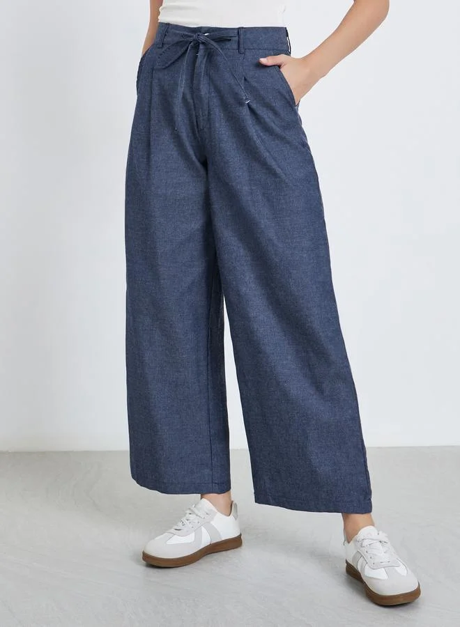 Styli Styli Mid Rise Wide Leg Jeans with Drawstring