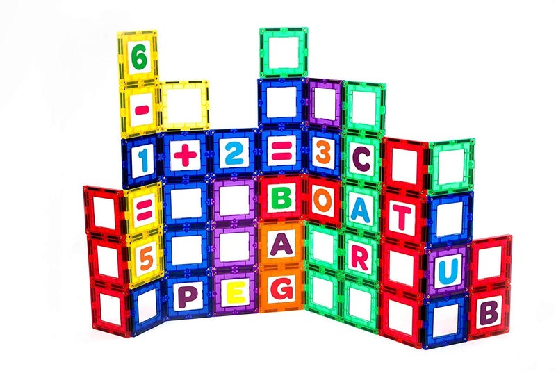 Playmags Magnetic Tile Building Set Exclusive Educational Clickins  80Pc Kit 40 Super Strong Clear Color Magnet Tiles Windows  40 Letters  Numbers  Stimulate Creativity  Brain Development - Image 2