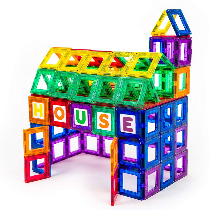 Playmags Magnetic Tile Building Set Exclusive Educational Clickins  80Pc Kit 40 Super Strong Clear Color Magnet Tiles Windows  40 Letters  Numbers  Stimulate Creativity  Brain Development - Image 3