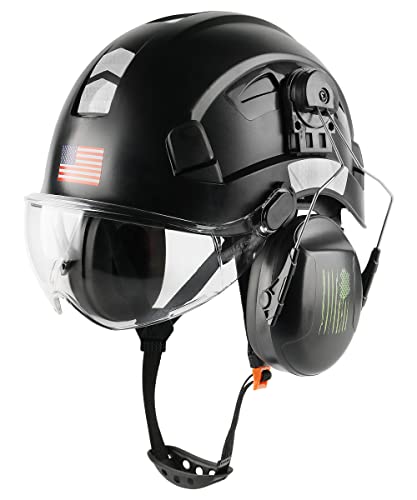 Safety Helmet Hard Hat with Visor and Ear Protection Adjustable Lightweight Vented ABS Work Helmet for Men and Women 6Point Suspension ANSI Z891 Approved Ideal for Industrial Construction