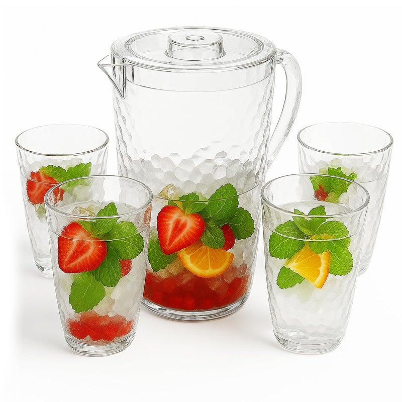 Blwan 84 oz Crystal-Clear Pitcher with 4 Tumblers Set, BPA-Free Food-Grade Jug with 3-Position Lid & Spout â€“ Large Beverage Pitcher for Party, Iced Tea, Lemonade, Sangria, Fridge,Clear - Image 1