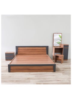 DANUBE HOME Martina Bed + Dresser And Stool Set King Size Bed Frame And Dresser Set Sturdy Modern Design Wooden Double Bedroom Set Furniture Comfortable Bedset For Bed Room Cherry  - Image 5