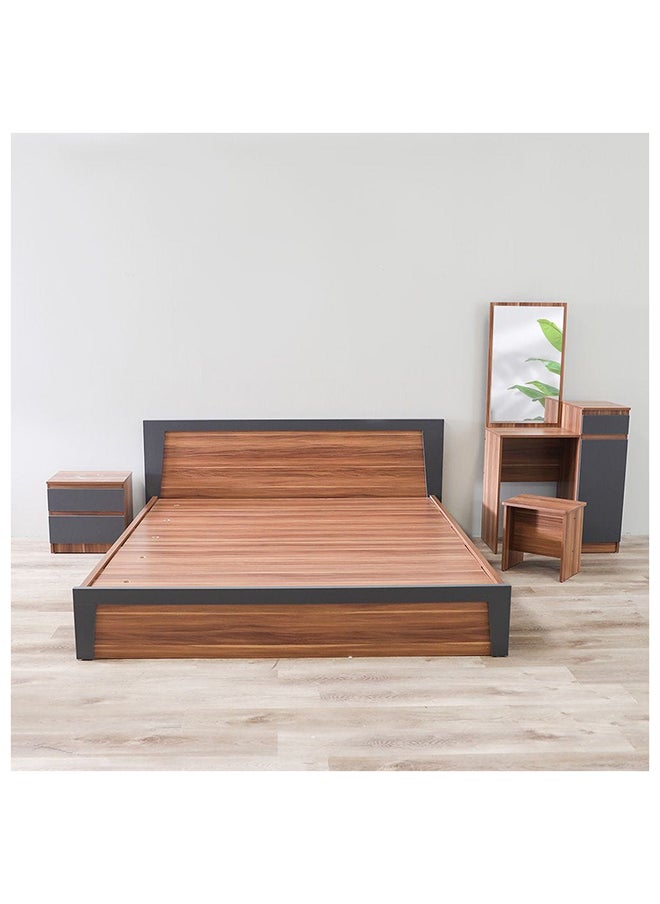 DANUBE HOME Martina Bed + Dresser And Stool Set King Size Bed Frame And Dresser Set Sturdy Modern Design Wooden Double Bedroom Set Furniture Comfortable Bedset For Bed Room Cherry  - Image 5