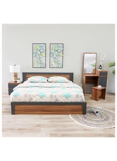 DANUBE HOME Martina Bed + Dresser And Stool Set King Size Bed Frame And Dresser Set Sturdy Modern Design Wooden Double Bedroom Set Furniture Comfortable Bedset For Bed Room Cherry  - Image 1