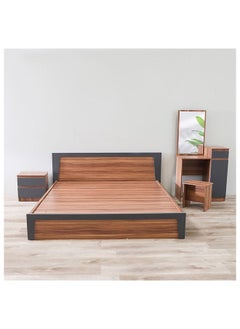 DANUBE HOME Martina Bed + Dresser And Stool Set King Size Bed Frame And Dresser Set Sturdy Modern Design Wooden Double Bedroom Set Furniture Comfortable Bedset For Bed Room Cherry  - Image 5