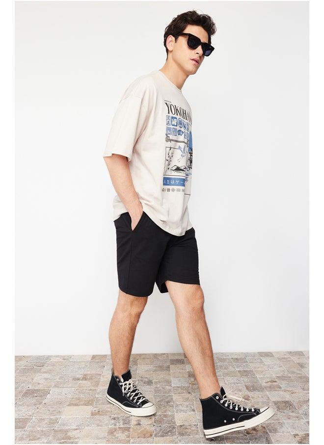 trendyol - Black Regular/Regular Fit Label Appliqué Cotton Shorts TMNSS23SR00079 - Image 1