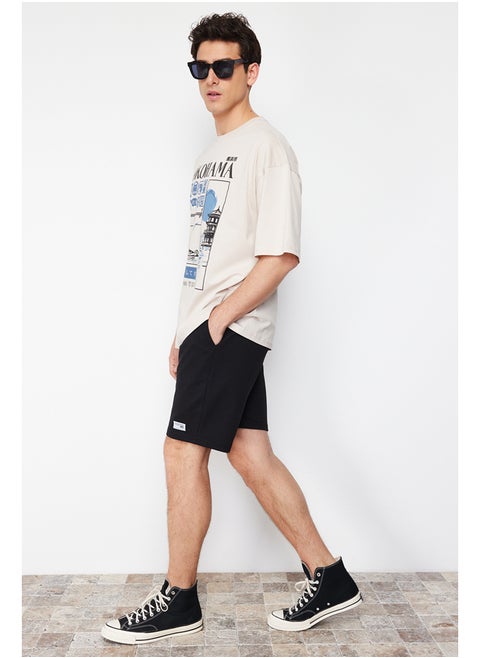 Black Regular/Regular Fit Label Appliqué Cotton Shorts TMNSS23SR00079