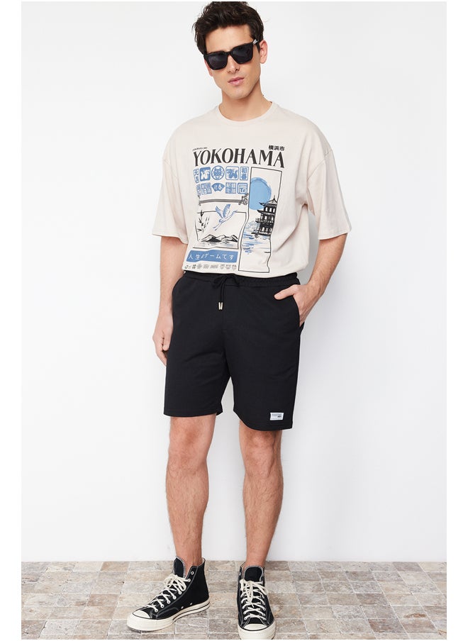 trendyol - Black Regular/Regular Fit Label Appliqué Cotton Shorts TMNSS23SR00079 - Image 1