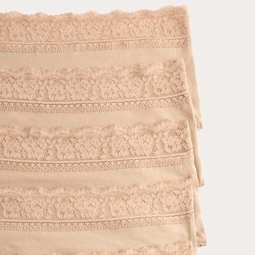 Marks & Spencer ماركس آند سبنسر - سراويل داخلية نسائية من القطن والليكرا باللون البيج مع دانتيل صلب، 5 قطع - Image 3