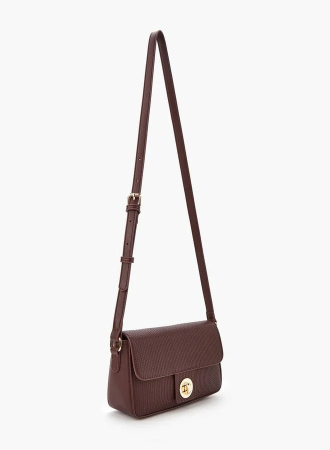 Flora Bella By Shoexpress Textured Crossbody Bag with Adjustable Strap and Twist Lock Closure