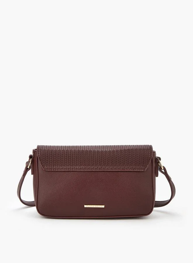 Flora Bella By Shoexpress Textured Crossbody Bag with Adjustable Strap and Twist Lock Closure