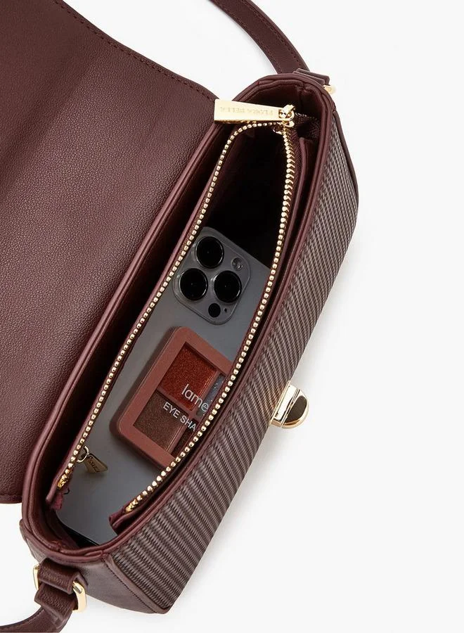 Flora Bella By Shoexpress Textured Crossbody Bag with Adjustable Strap and Twist Lock Closure
