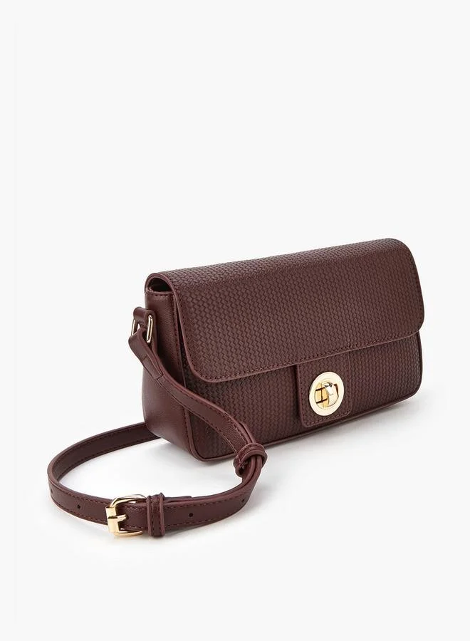 Flora Bella By Shoexpress Textured Crossbody Bag with Adjustable Strap and Twist Lock Closure