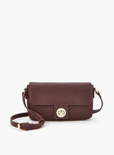 Flora Bella By Shoexpress Textured Crossbody Bag with Adjustable Strap and Twist Lock Closure