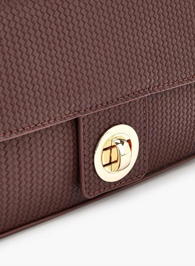 Flora Bella By Shoexpress Textured Crossbody Bag with Adjustable Strap and Twist Lock Closure
