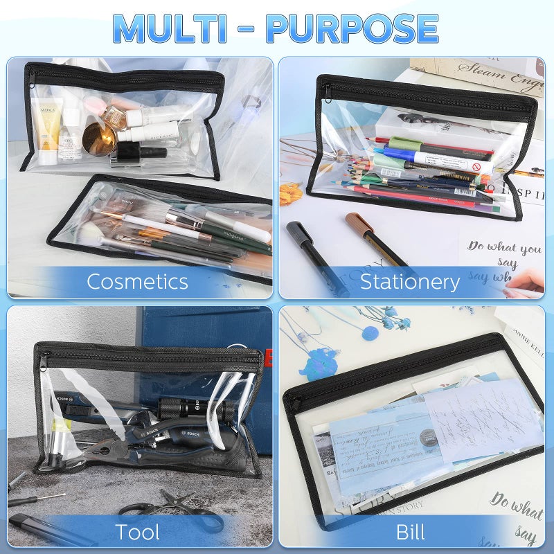 Outus 8 Pcs Clear Zipper Pouches Pencil Pouches PVC Makeup Pouch Envelopes Folder Storage Multi Purpose Pouch Document File Organization Bags, Office Supplies (Black Edging,11.5 x 7 Inches) - Image 5