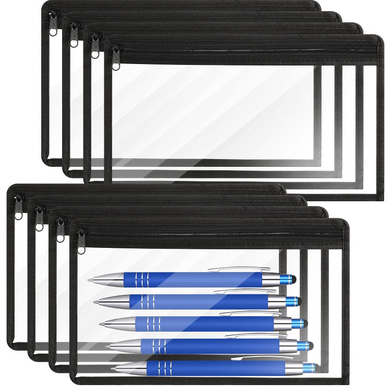 Outus 8 Pcs Clear Zipper Pouches Pencil Pouches PVC Makeup Pouch Envelopes Folder Storage Multi Purpose Pouch Document File Organization Bags, Office Supplies (Black Edging,11.5 x 7 Inches) - Image 1
