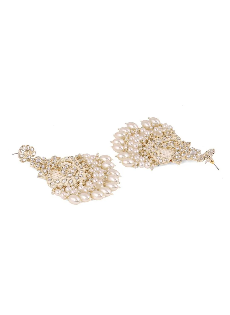 برياسي Kundan Stone Studded  Pearls Beaded Blooming Floral Chandbalis