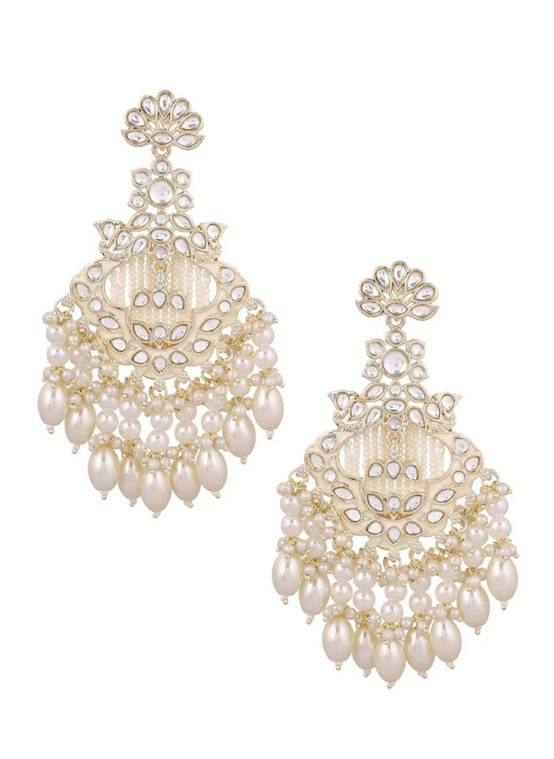 برياسي Kundan Stone Studded  Pearls Beaded Blooming Floral Chandbalis