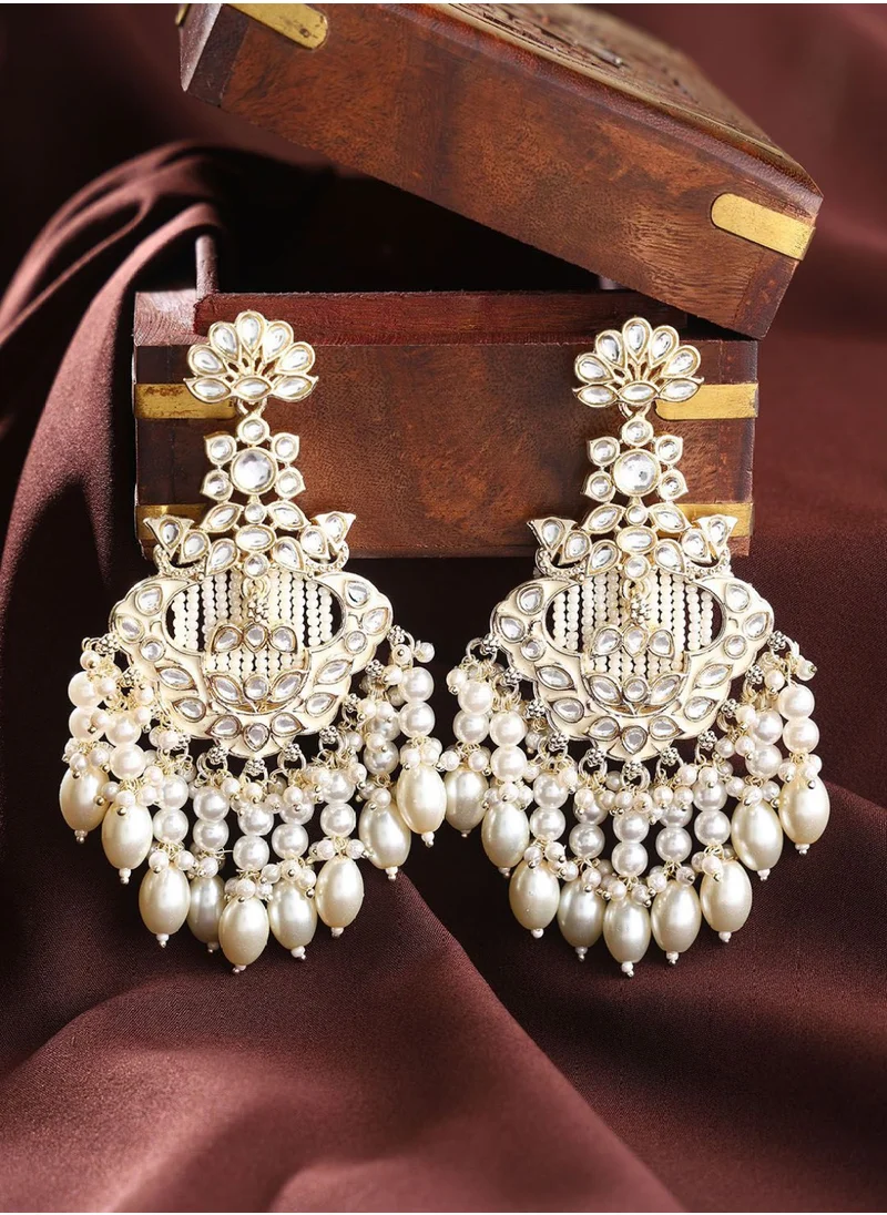 برياسي Kundan Stone Studded  Pearls Beaded Blooming Floral Chandbalis