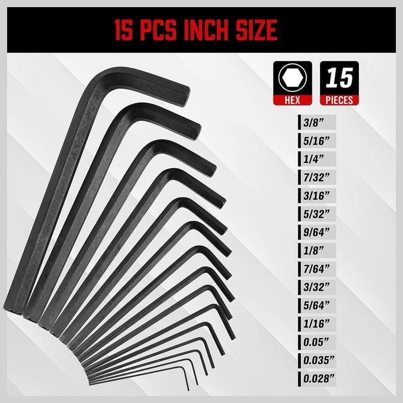 SEDY 32-Piece Hex Key Wrench Set, Metric and SAE Allen Wrenches (0.028-3/8 inch, 0.7-10 mm) L Shape Allen Keys, Chrome Vanadium Steelwith 2x Extension Handle - Image 3
