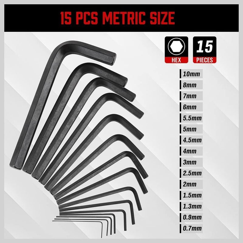 SEDY 32-Piece Hex Key Wrench Set, Metric and SAE Allen Wrenches (0.028-3/8 inch, 0.7-10 mm) L Shape Allen Keys, Chrome Vanadium Steelwith 2x Extension Handle - Image 2