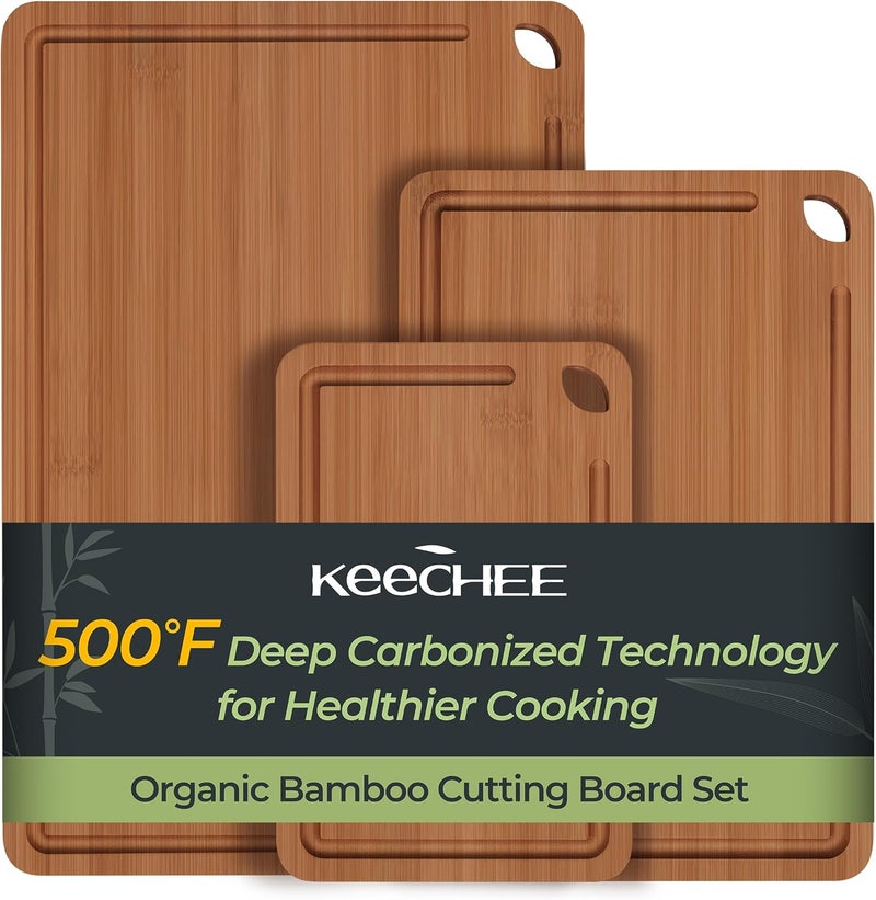 keechee Bamboo Cutting Board, Durable Wood Cutting Boards for Kitchen with Deep Juice Grooves & Built-in Handles, Ideal Charcuterie & Chopping for Meat, Vegetables and Fruits Ideal Kitchen Gifts - Image 1
