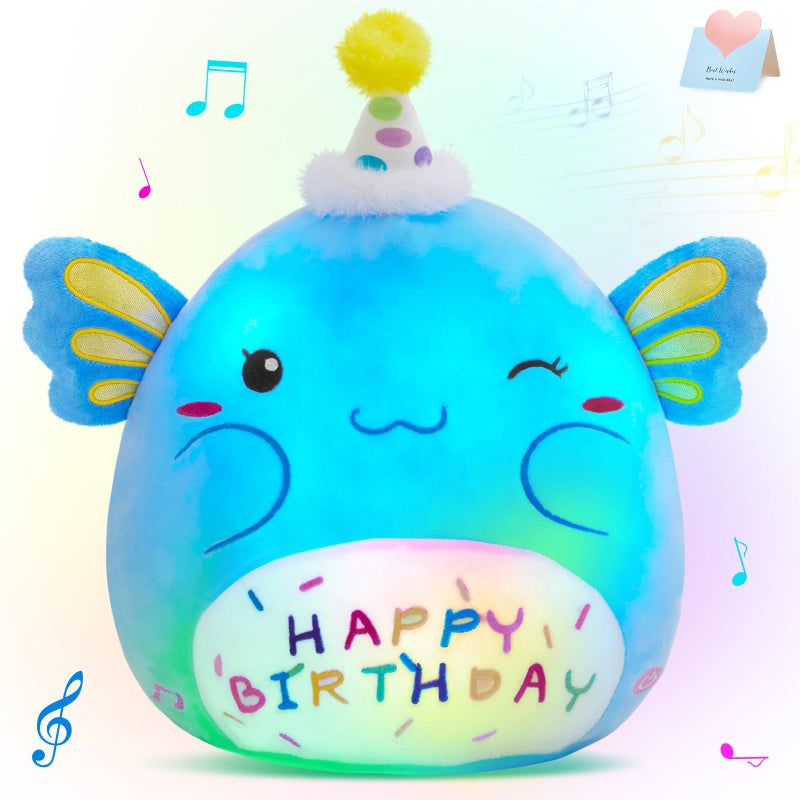 CozyWorld Light up Musical Happy Birthday Axolotl Plush Pillow LED Stuffed Animals Blue Axolotl Glowing Plush Toy Light-up Singing Plush Birthday Gift for Toddler Boys Girls 14'' - Image 1