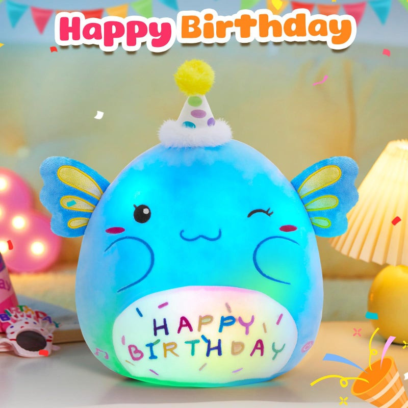 CozyWorld Light up Musical Happy Birthday Axolotl Plush Pillow LED Stuffed Animals Blue Axolotl Glowing Plush Toy Light-up Singing Plush Birthday Gift for Toddler Boys Girls 14'' - Image 2