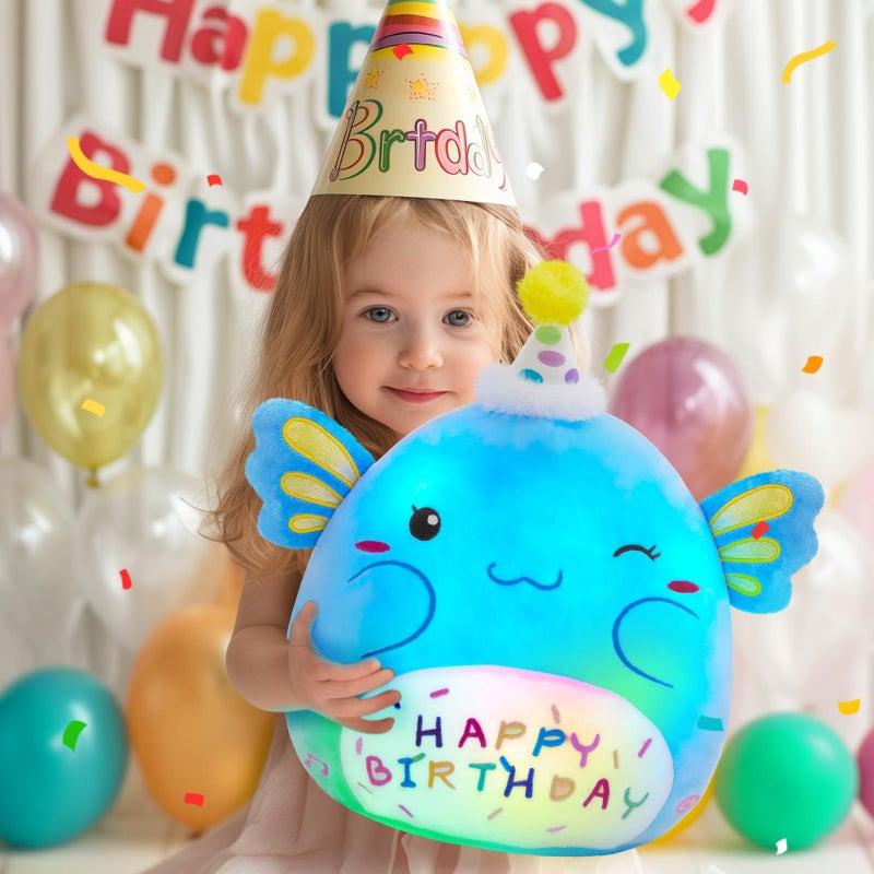 CozyWorld Light up Musical Happy Birthday Axolotl Plush Pillow LED Stuffed Animals Blue Axolotl Glowing Plush Toy Light-up Singing Plush Birthday Gift for Toddler Boys Girls 14'' - Image 3