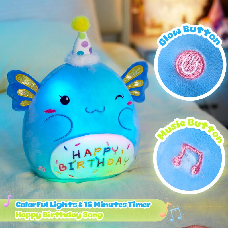 CozyWorld Light up Musical Happy Birthday Axolotl Plush Pillow LED Stuffed Animals Blue Axolotl Glowing Plush Toy Light-up Singing Plush Birthday Gift for Toddler Boys Girls 14'' - Image 5