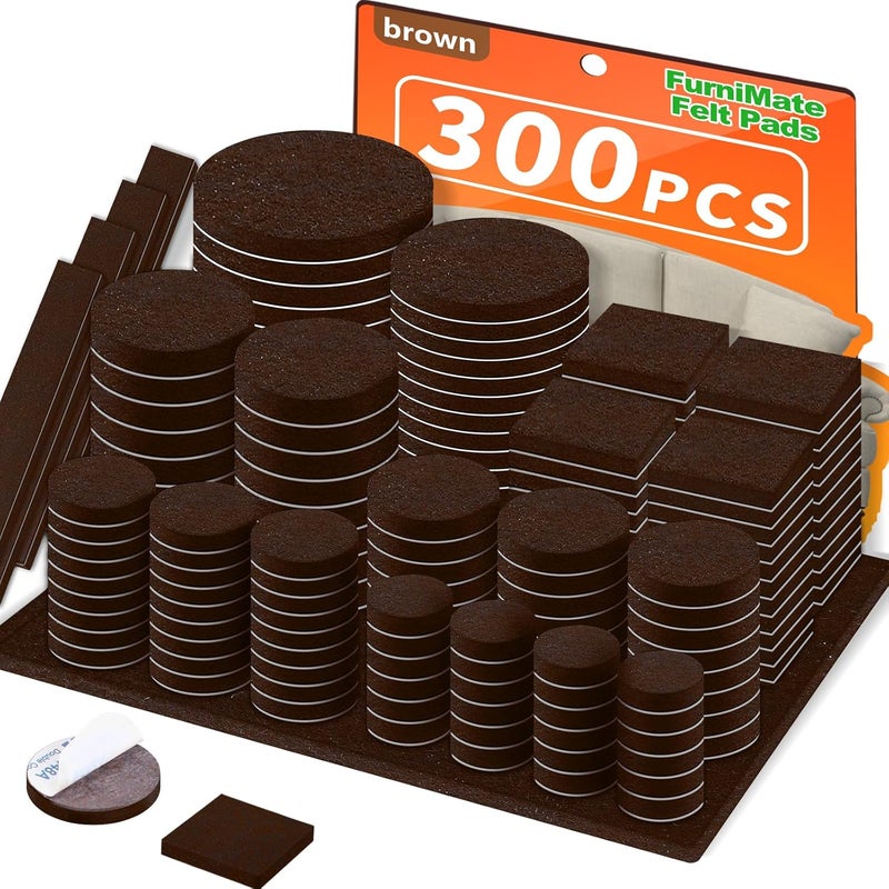 FURNIMATE Felt Furniture Pads 300 Pieces, Furniture Pads for Hardwood Floors, Floor Protectors for Furniture Legs, Felt Pads for Furniture Brown - Image 1