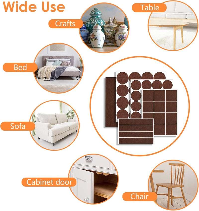 FURNIMATE Felt Furniture Pads 300 Pieces, Furniture Pads for Hardwood Floors, Floor Protectors for Furniture Legs, Felt Pads for Furniture Brown - Image 4