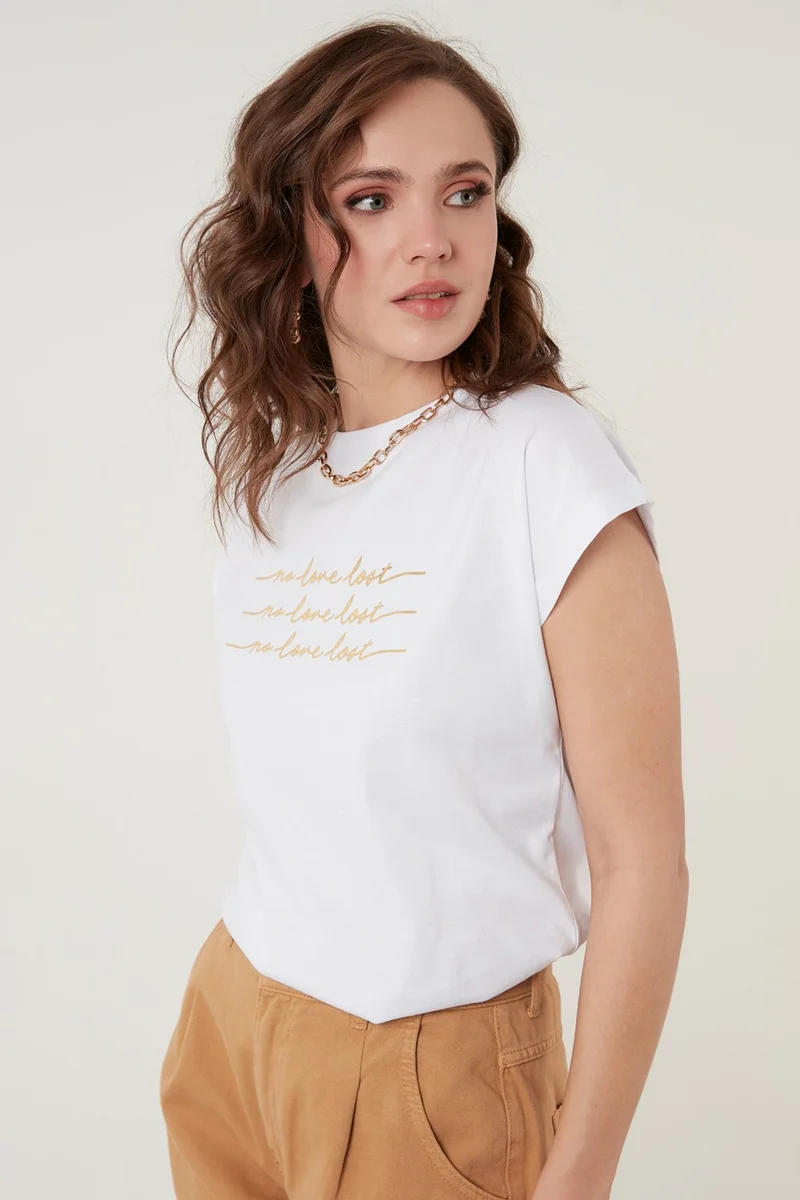 ليلا Printed Crew Neck 100% Cotton T Shirt Women's T Shirt 5864217