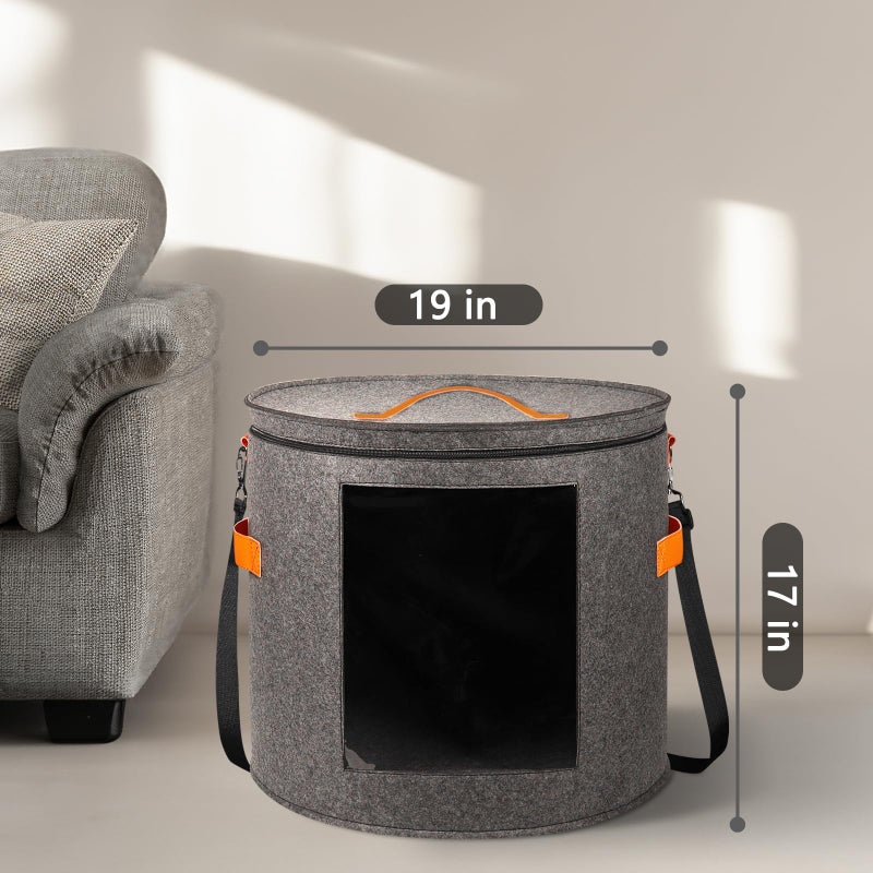 kushon Oversized Hat Storage Box for Women & Menï¼Œ19" D x 17" H Cowboy Hat Boxes with 1 Wood Hook Felt travel Round Hat Organizer Box with Dustproof Lid (Gray) - Image 3