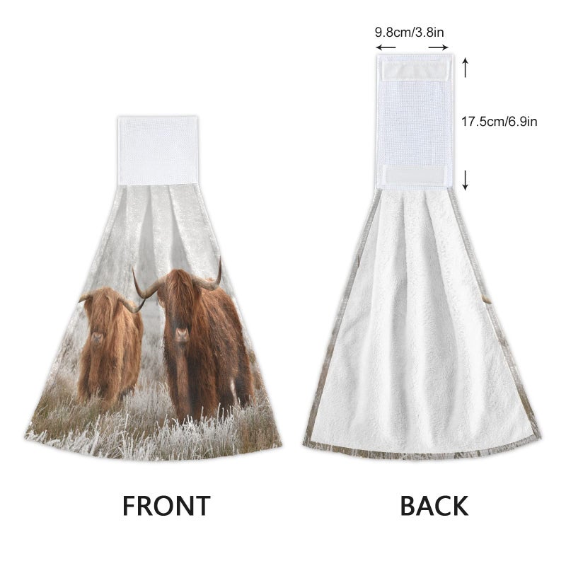 JUNZAN JUNZAN Scottish Highland Cow Kitchen Hand Towel 2Pieces Super Soft Absorbent Western Deco Hanging Tie Towels Dishcloth for Bathroom Tea Bar Tabletop Farmhouse Beach - Image 3