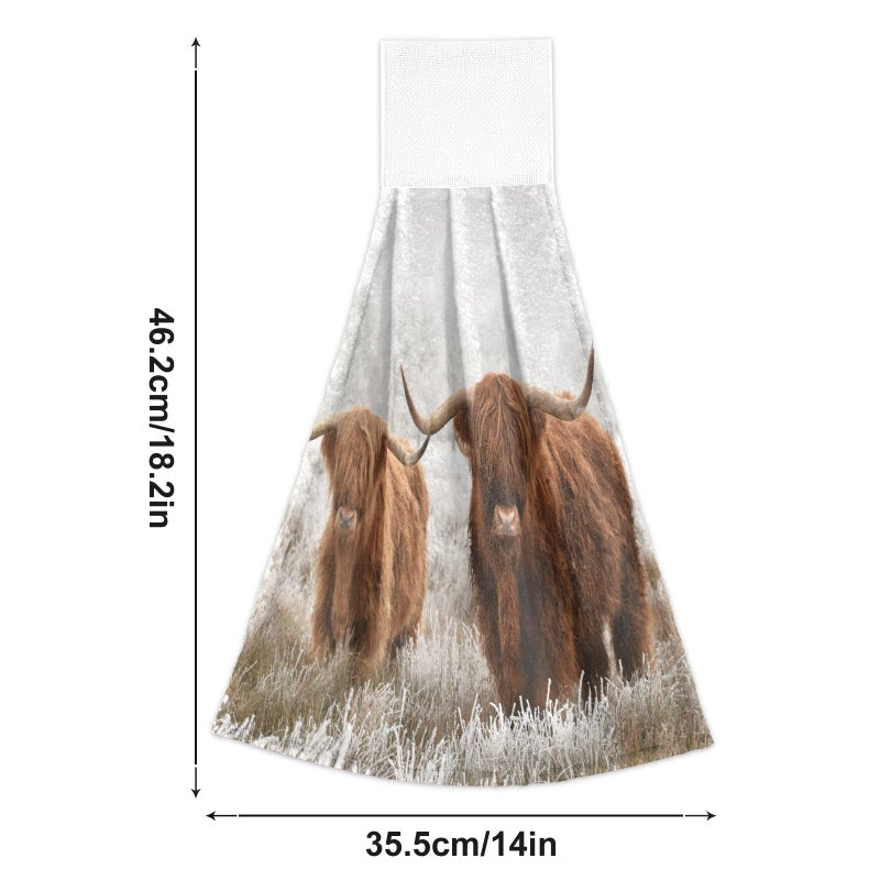 JUNZAN JUNZAN Scottish Highland Cow Kitchen Hand Towel 2Pieces Super Soft Absorbent Western Deco Hanging Tie Towels Dishcloth for Bathroom Tea Bar Tabletop Farmhouse Beach - Image 2