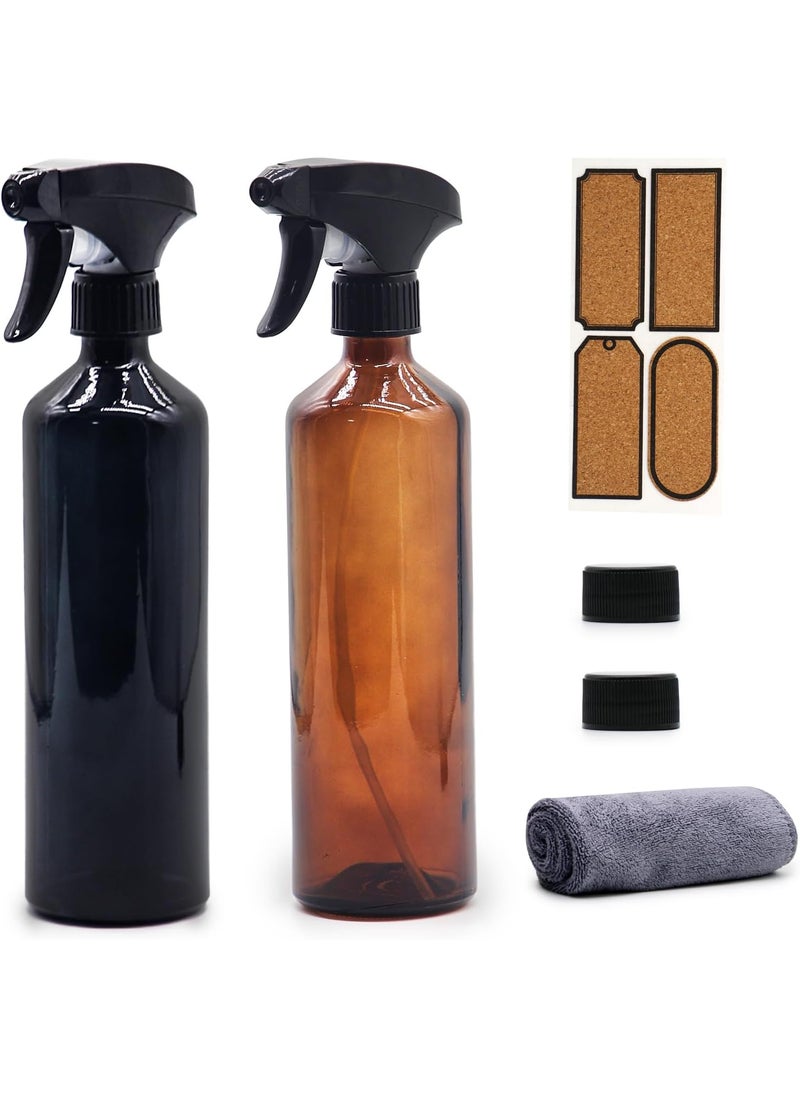 OFFIDIX - OFFIDIX Glass Spray Bottles,16 OZ/0.48L Refillable Spray Bottle for Cleaning,Hair,Essential Oils,Plants,Adjustable Nozzle for Fine Mist and Stream-2 Pack-Amber and Black - Image 1
