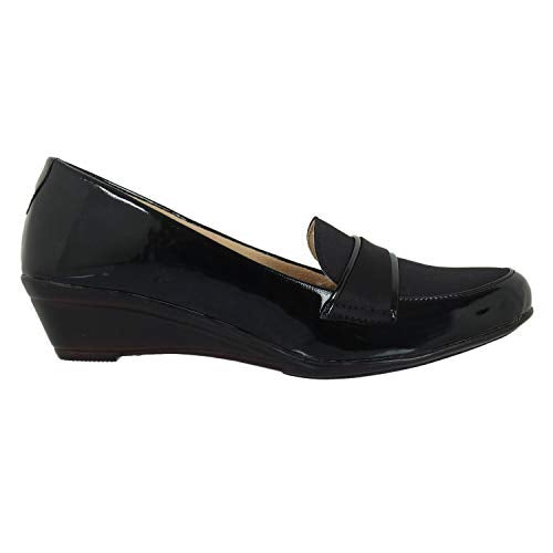 XE Looks Women's Black Wedge Loafers | Glossy Faux Leather | Comfortable & Durable Design Ballies For Girls & Women - Image 5