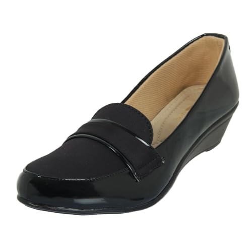 XE Looks Women's Black Wedge Loafers | Glossy Faux Leather | Comfortable & Durable Design Ballies For Girls & Women - Image 1