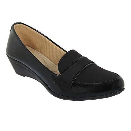 XE Looks Women's Black Wedge Loafers | Glossy Faux Leather | Comfortable & Durable Design Ballies For Girls & Women - Image 4
