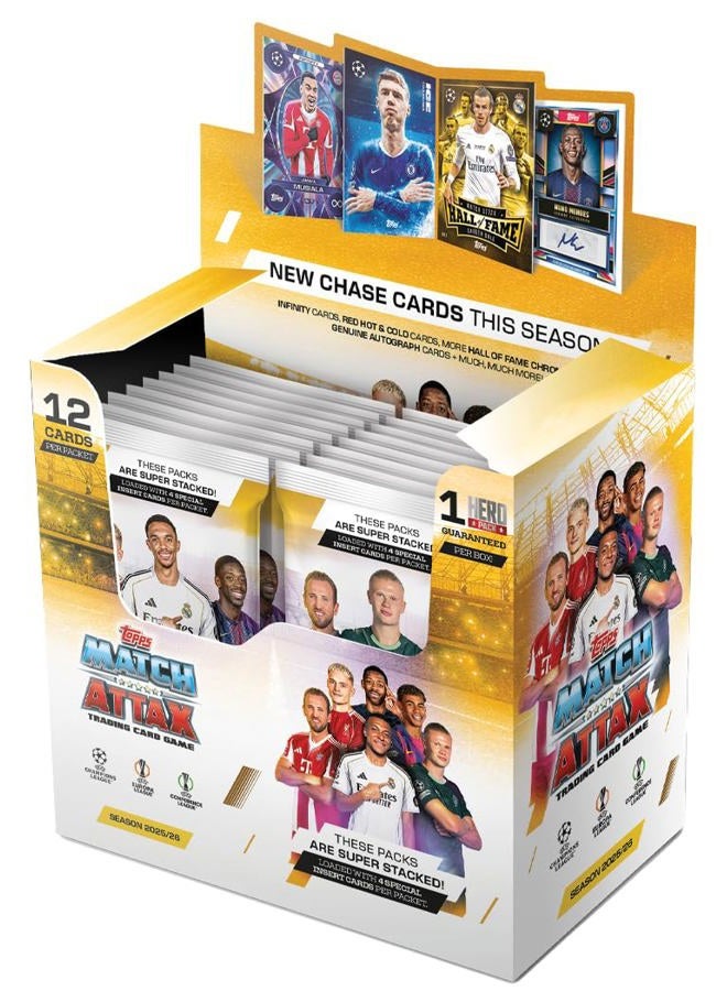 Topps Match Attax UCC 2025/2026 Collectible Football Trading Cards, Full Box with 32 Packets, 384 Cards with 4 Special Insert Cards per Pack, Officially Licensed Product - Image 1