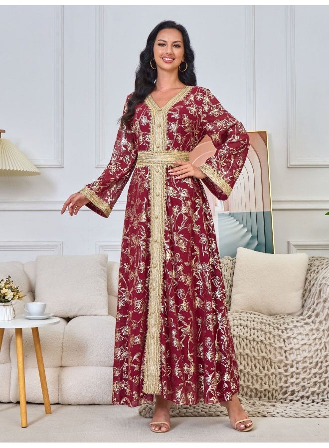 NIBEMINENT Middle East New Burnt Flower Sequin Dress Light Luxury Ladies Party Muslim Abaya Women's Clothing  - Image 2