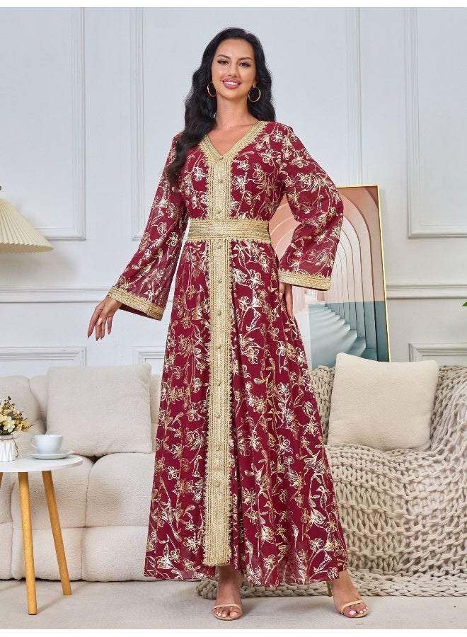 NIBEMINENT Middle East New Burnt Flower Sequin Dress Light Luxury Ladies Party Muslim Abaya Women's Clothing  - Image 4