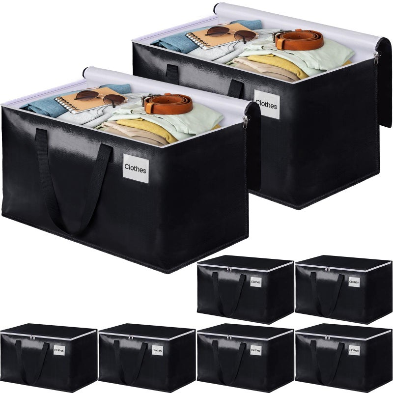 BlissTotes Moving Bags  Heavy Duty Moving Boxes with Zippers Top and Sturdy Handles  Storage Bags for Space Saving and Packing  Collapsible Moving Supplies  Storage Totes (125L  8-Pack  Black)
