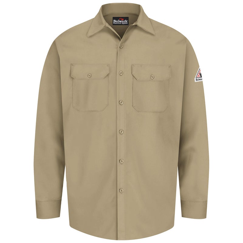 Bulwark Mens Flame Resistant 7 oz Cotton Work Shirt with Sleeve Vent Khaki XLargeTall